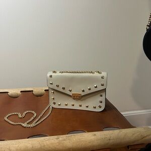Persaman New York Cream Crossbody Bag with Gold Studs